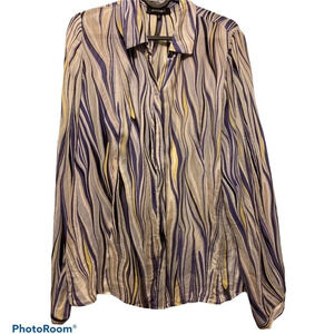 Lafayette 148 purple yellow pattern silk blouse 10